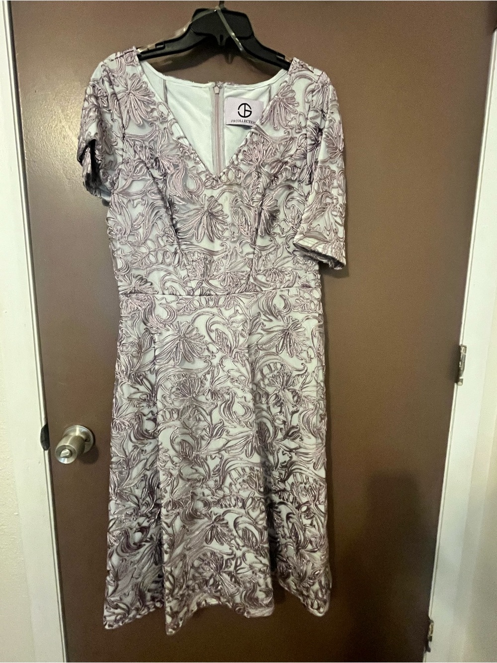 JS collection Lavender Floral Embroidered Midi Dress